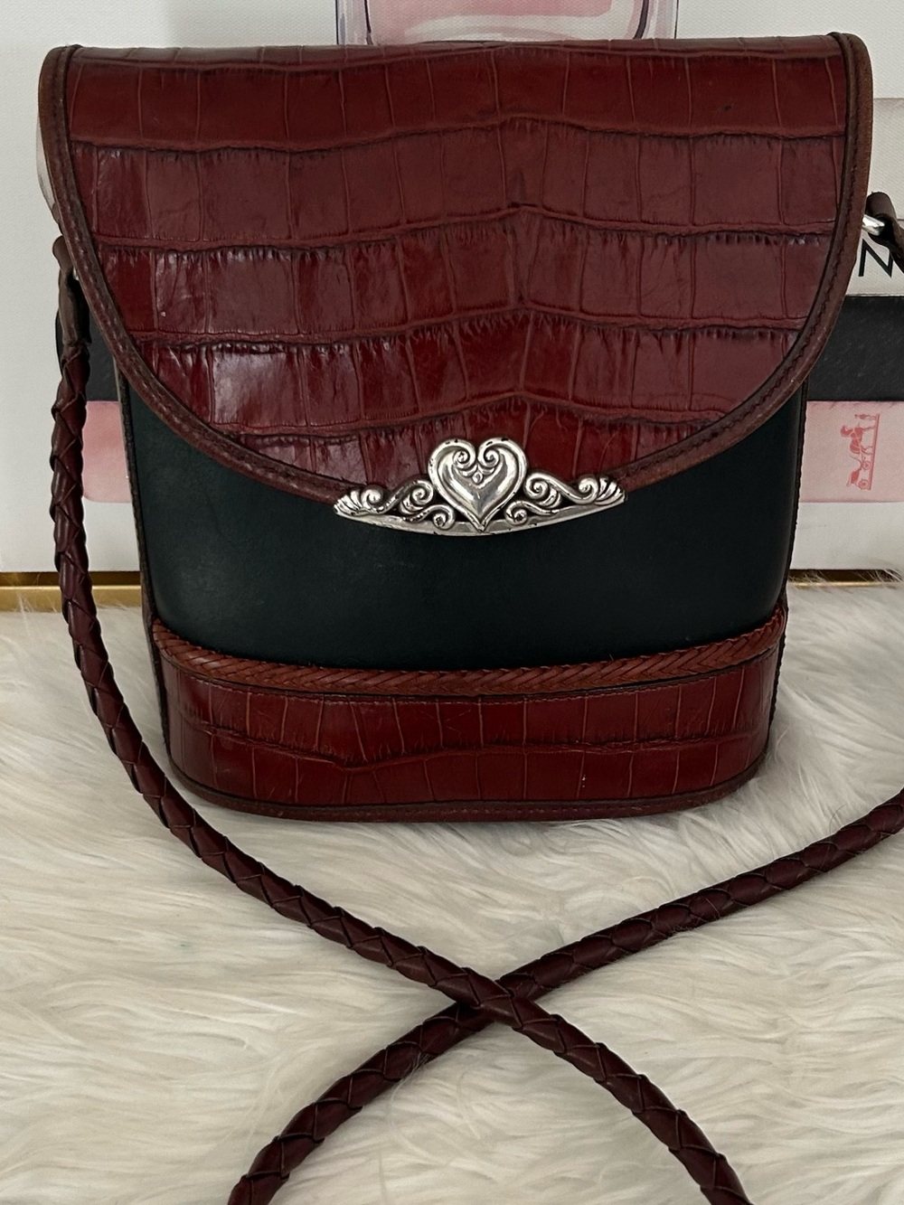 Brighton Brown Black Leather Crossbody Bucket Bag - Picture 4 of 13
